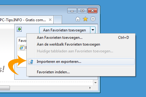 Internet Explorer export favorites - save