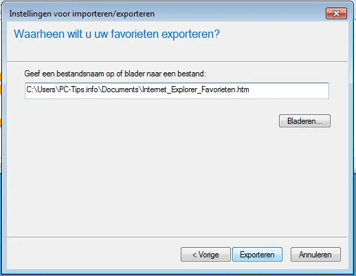 Internet Explorer favorieten exporteren - opslaan