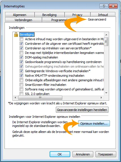 Internet Explorer herstellen