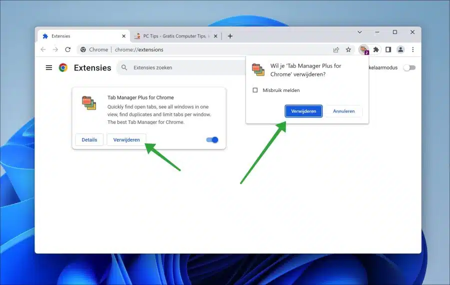Extensie verwijderen uit Google Chrome