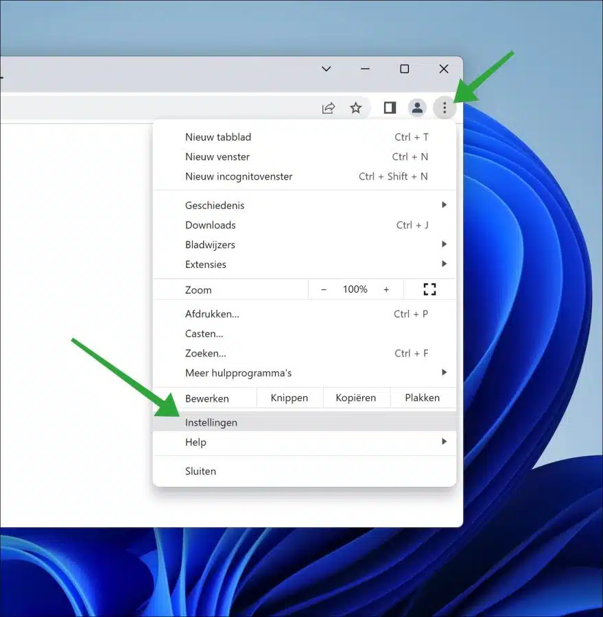 Google Chrome instellingen openen