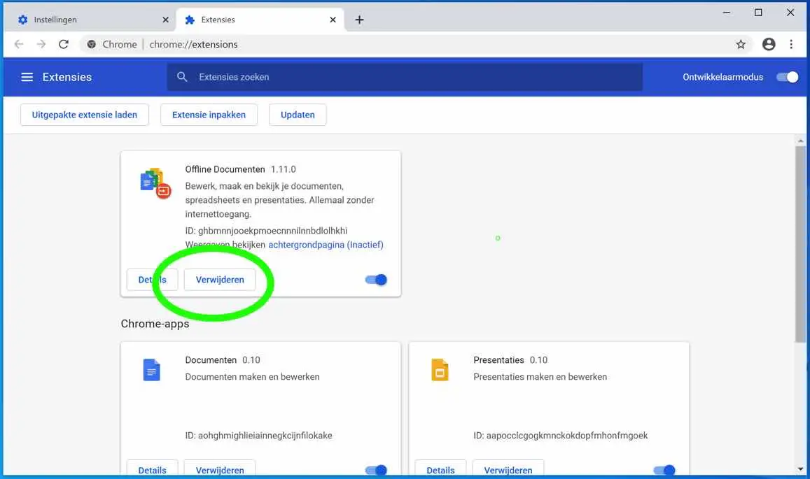 google chrome extensie verwijderen