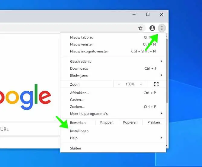 google chrome menu
