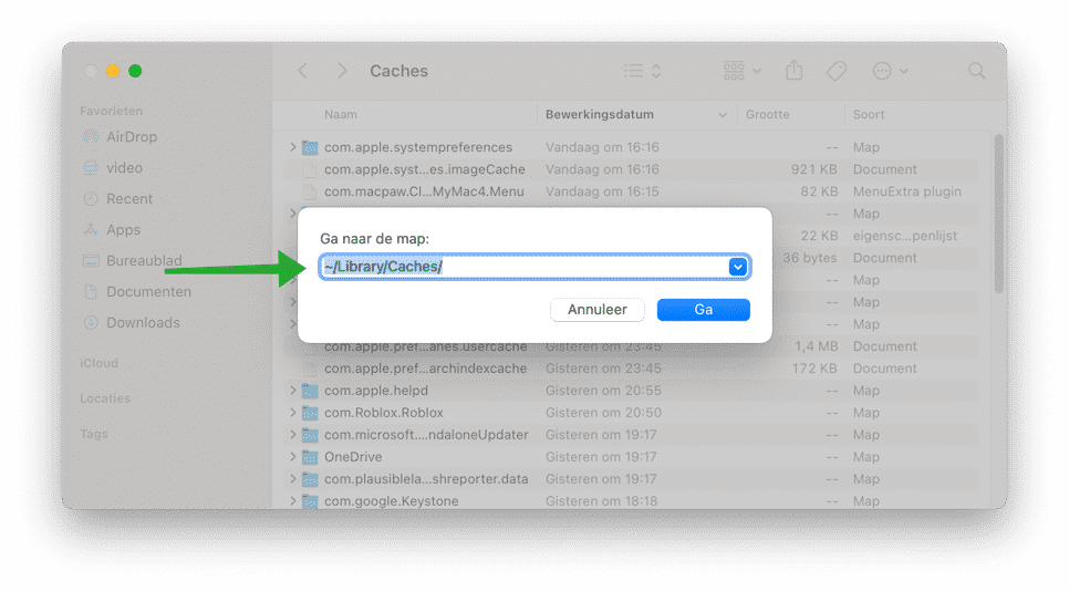 mac os cache bestanden opruimen finder folder