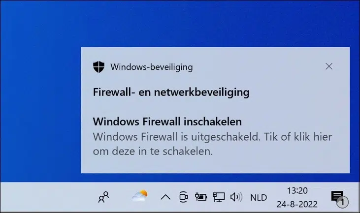 Firewall is uitgeschakeld melding in Windows 10