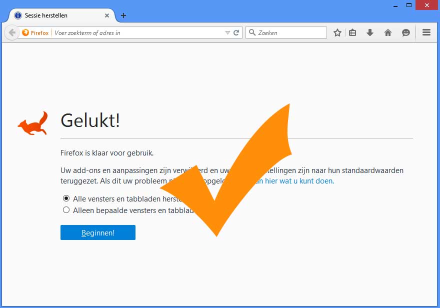 Mozilla Firefox herstellen of vernieuwen naar standaard waarden