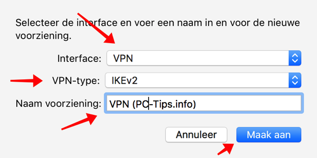 vpn instellen macos - interface vpn type en naam