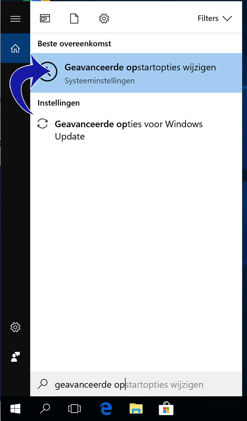 windows-10-geavanceerde-opstart-opties-zoeken