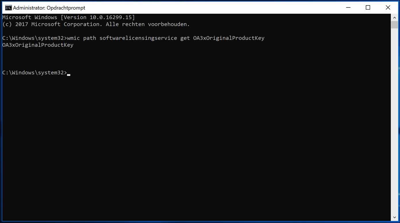 windows licentie terugvinden via command prompt