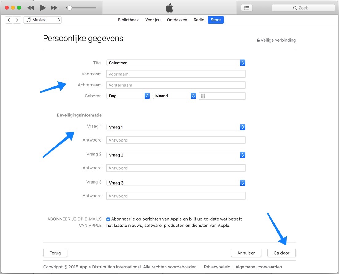 apple id persoonlijke gegevens invullen