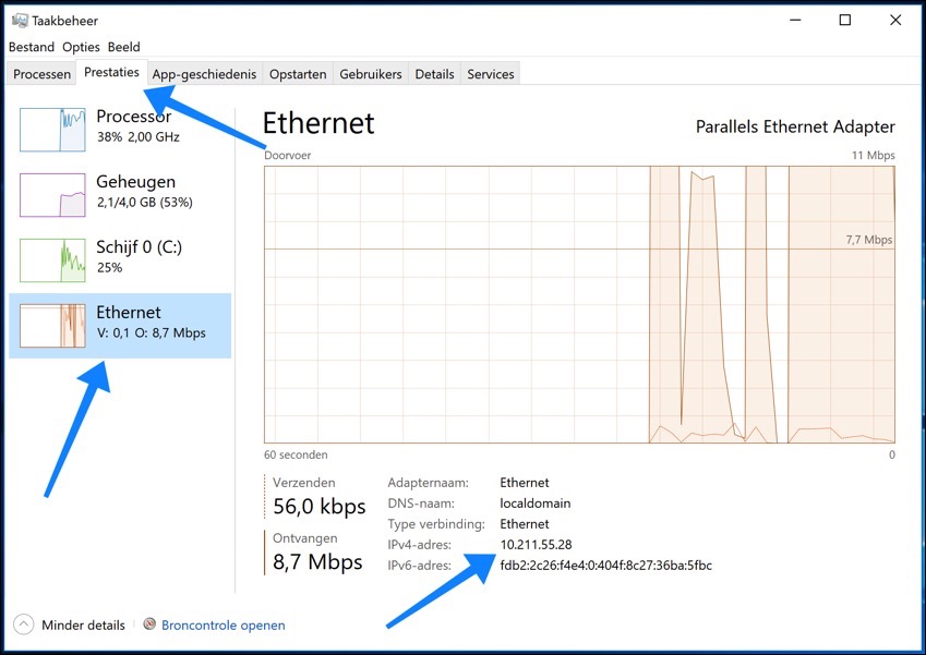 Rechercher l'adresse IP via le gestionnaire de tâches