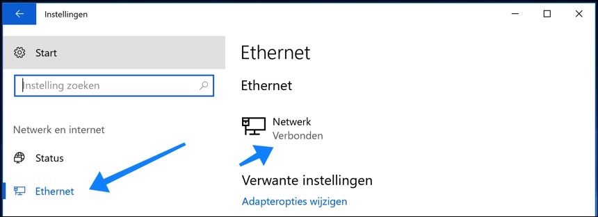 Windows 10-Einstellungen IP-Adresssuche Ethernet