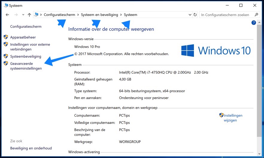 windows configuratiescherm