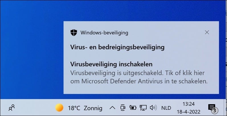 Antivirus notification in Windows 10