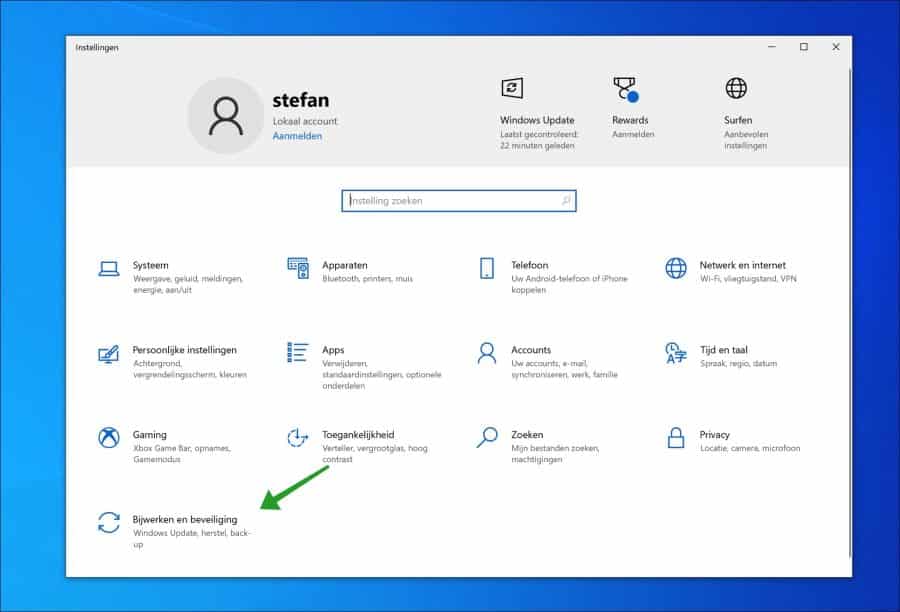 Configuración de actualización y seguridad en Windows 10