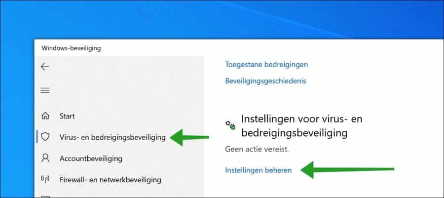 Manage virus and threat protection settings