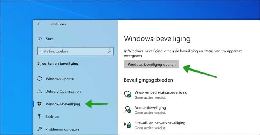 Windows-beveiliging instellen openen