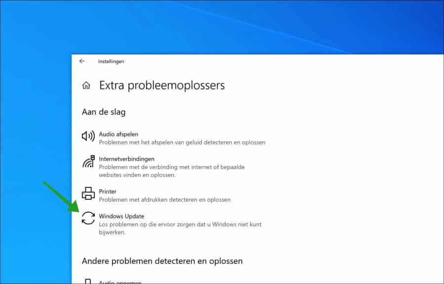 Windows update probleemoplosser starten in Windows 10