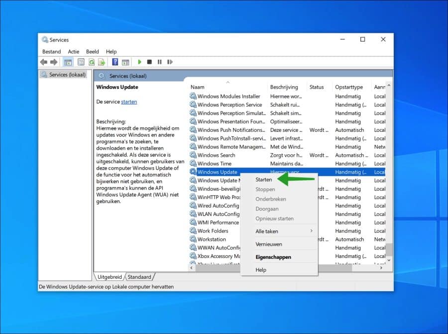 Windows update service starten