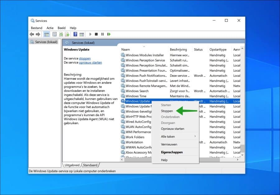 Windows update service stoppen