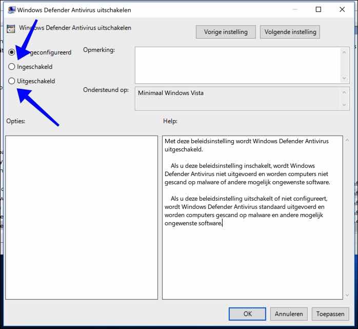 spuiten Missie Skim Windows Defender Antivirus in of uitschakelen in Windows 10 - PC Tips