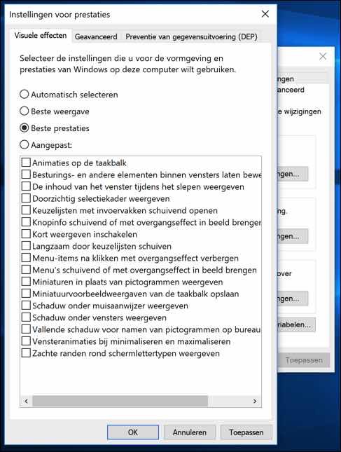 Windows prestaties - visuele effecten