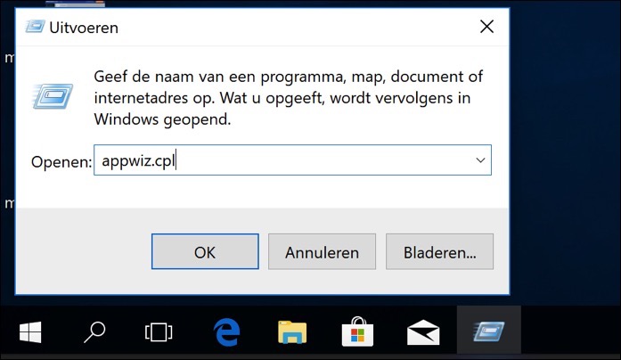 appwiz software verwijderen