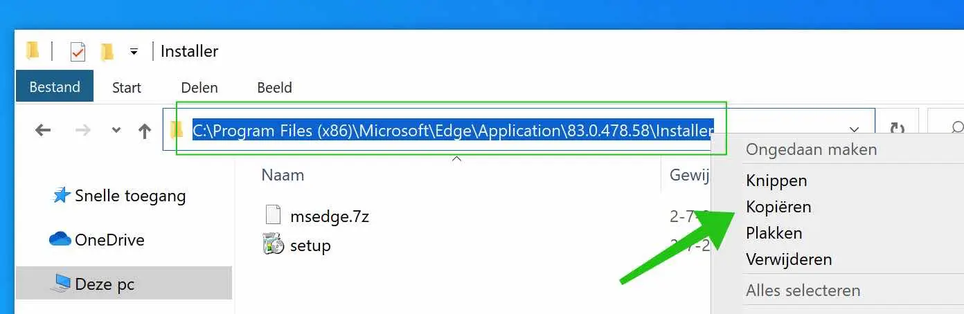locatie kopieren microsoft edge verwijderen