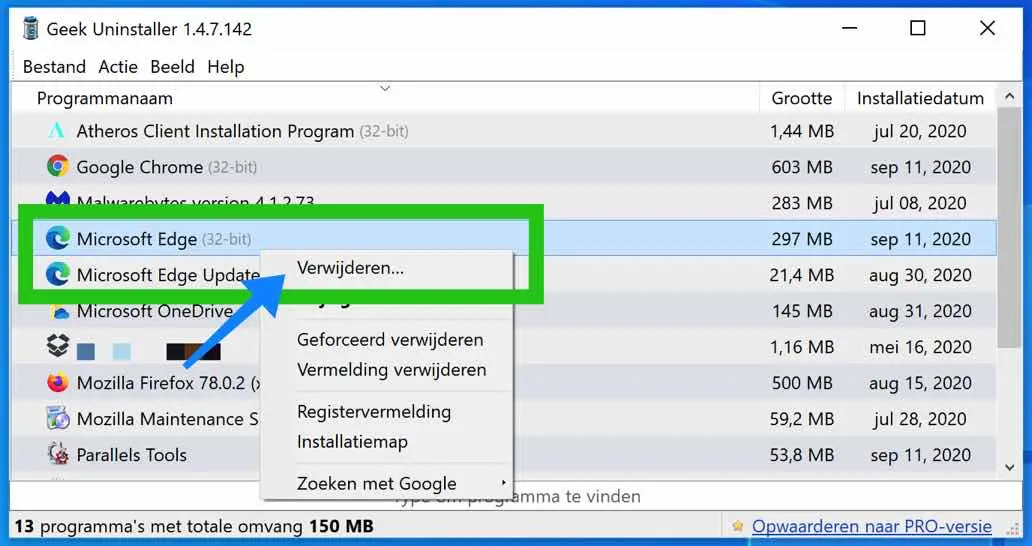 microsoft edge deinstalleren