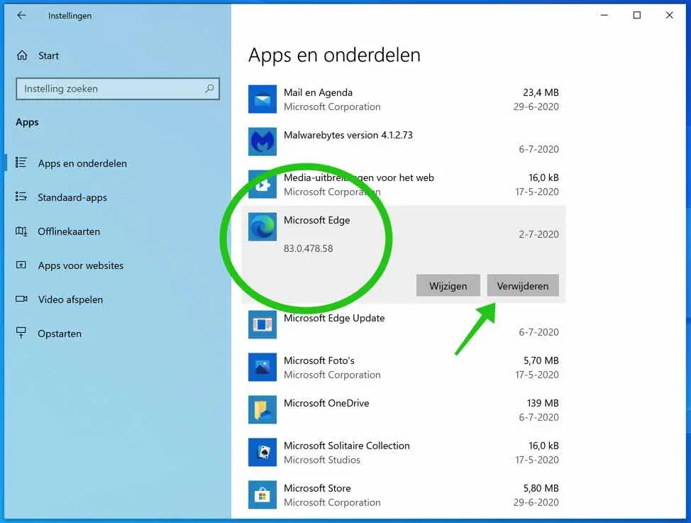 microsoft edge verwijderen