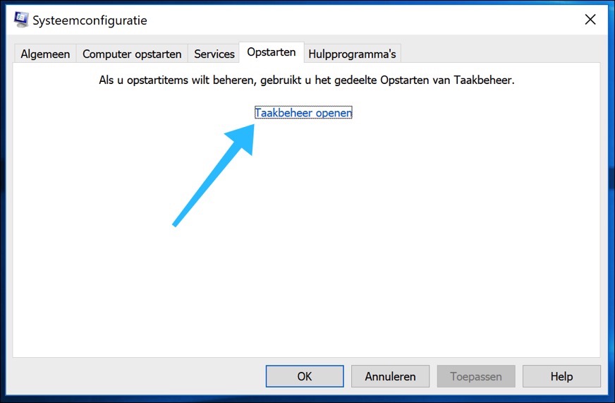 msconfig startup open task manager