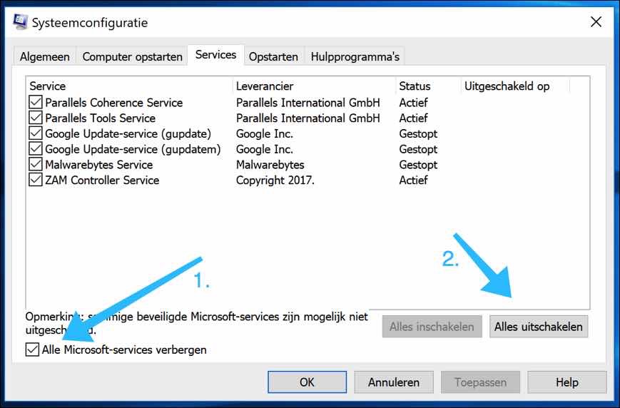 désactiver les services msconfig