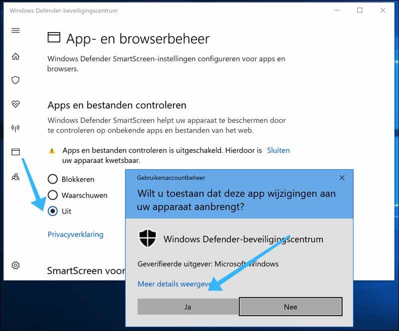 desativar a tela inteligente do Windows Defender