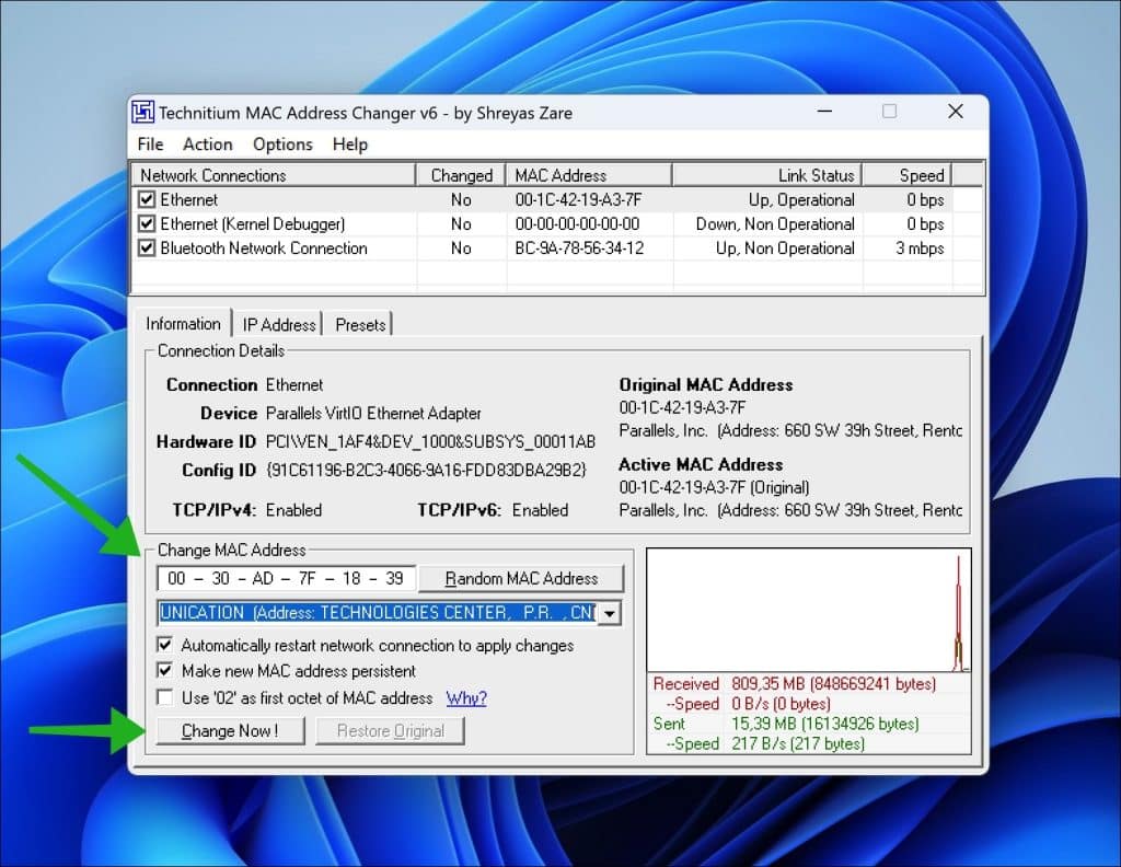 herramienta de suplantación de direcciones mac