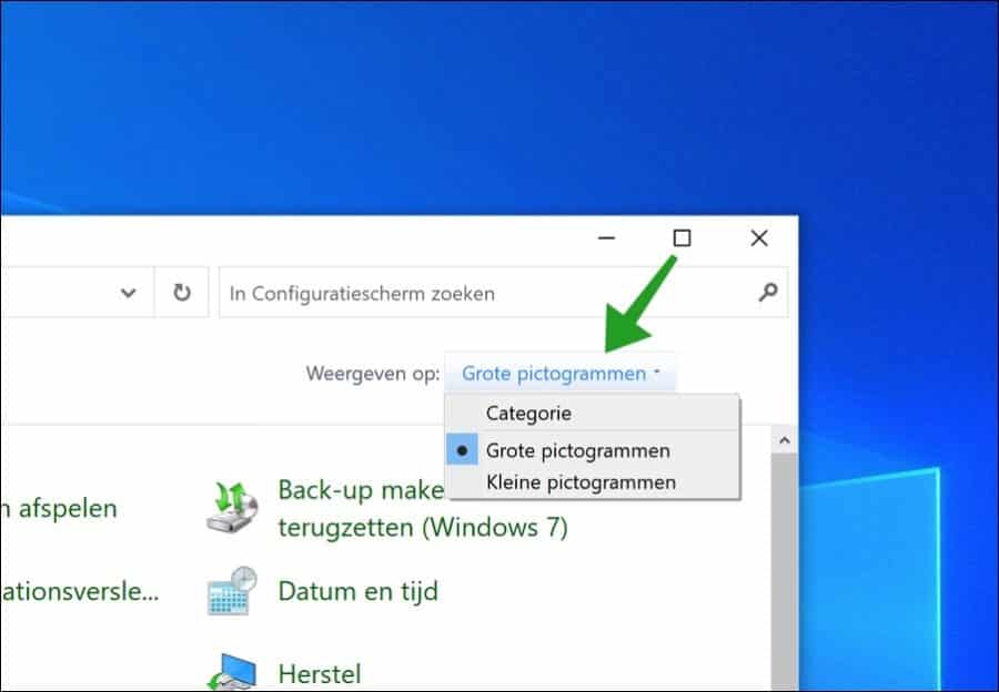 Grote pictogrammen wijzigen in configuratiescherm