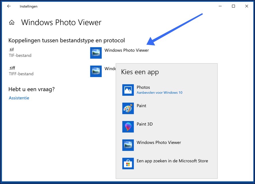 bestandstype per applicatie windows 10