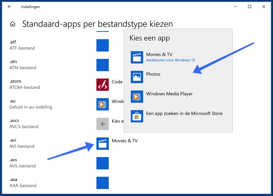 bestandstype wijzigen windows 10