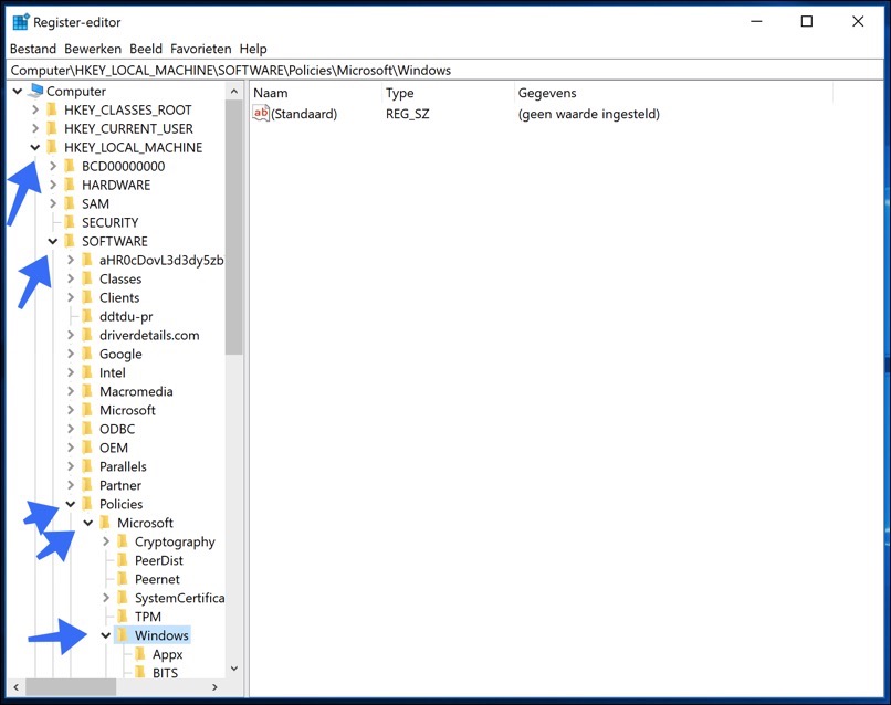 cortana remove registry editor