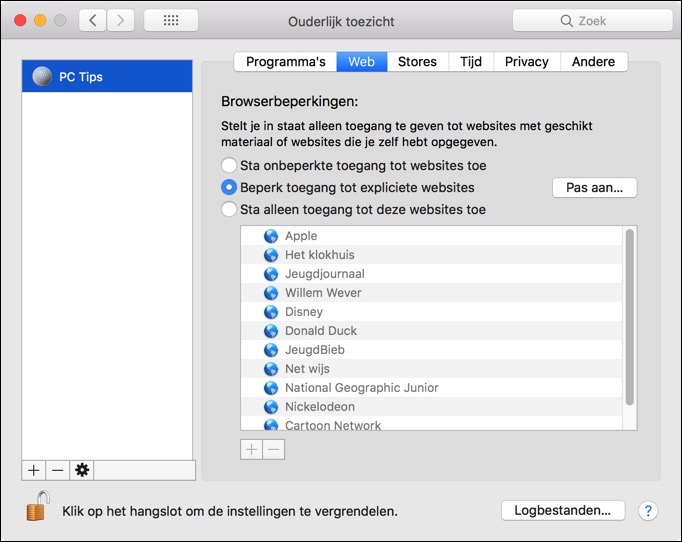 Kindersicherung blockiert Mac-Websites