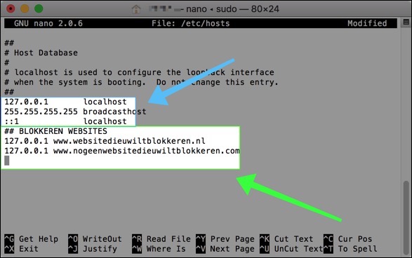 website blokkeren hosts bestand mac