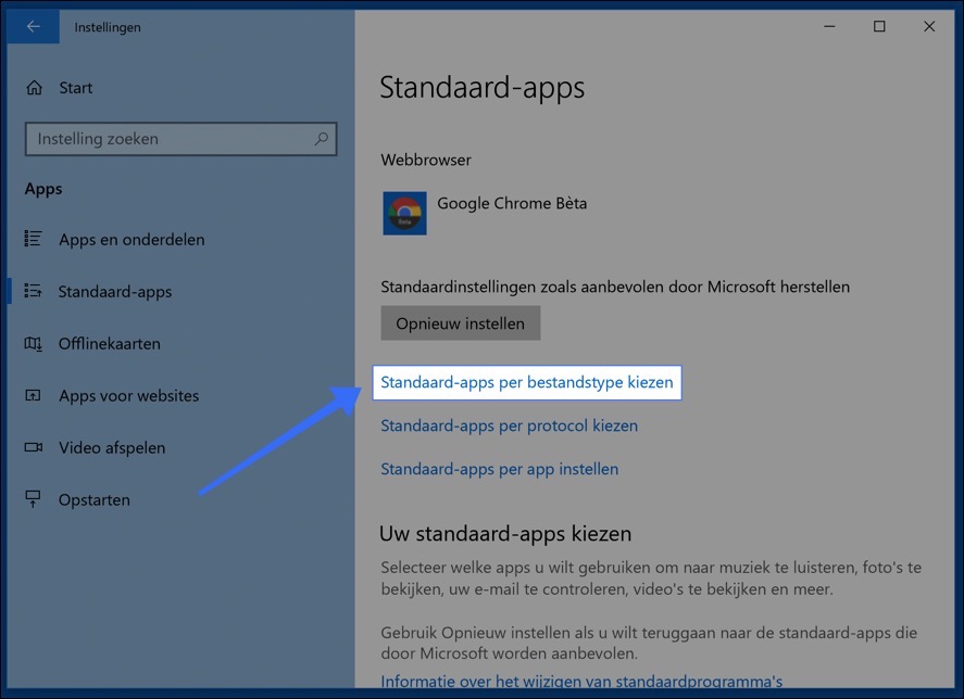 windows 10 standaard apps per bestandstype kiezen