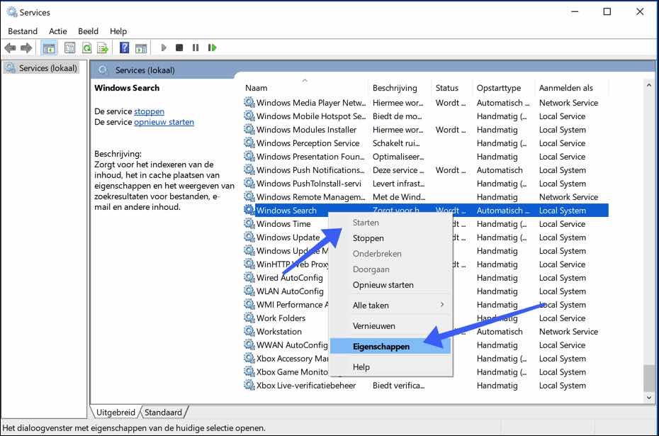 serviço de pesquisa do Windows Windows 10