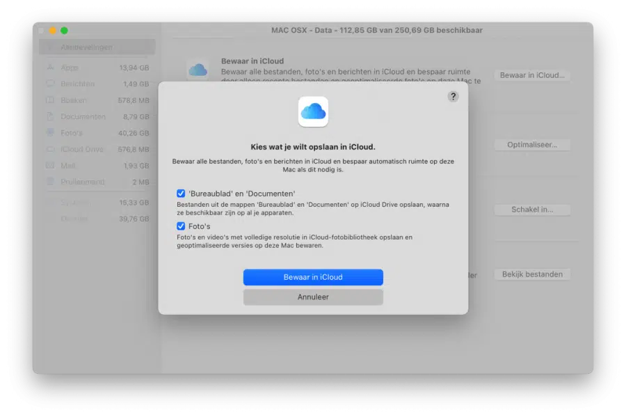 Aanbevelingen - Bewaar in iCloud