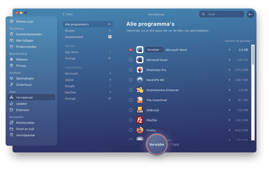 Apps die veel schijfruimte innemen op mac