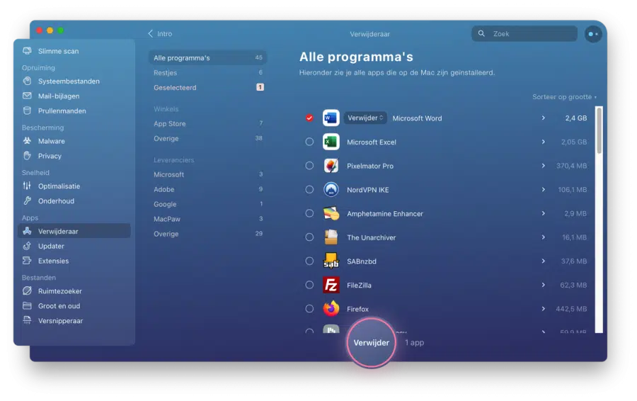 Apps die veel schijfruimte innemen op mac
