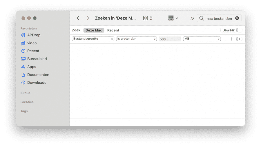 Grote bestanden zoeken met Finder