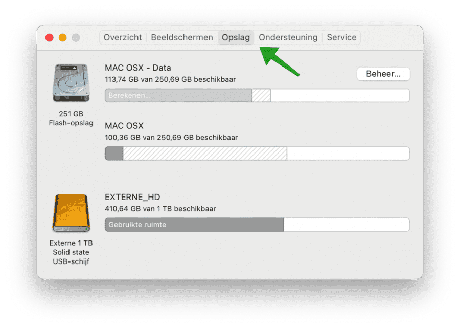 Storage settings on Mac