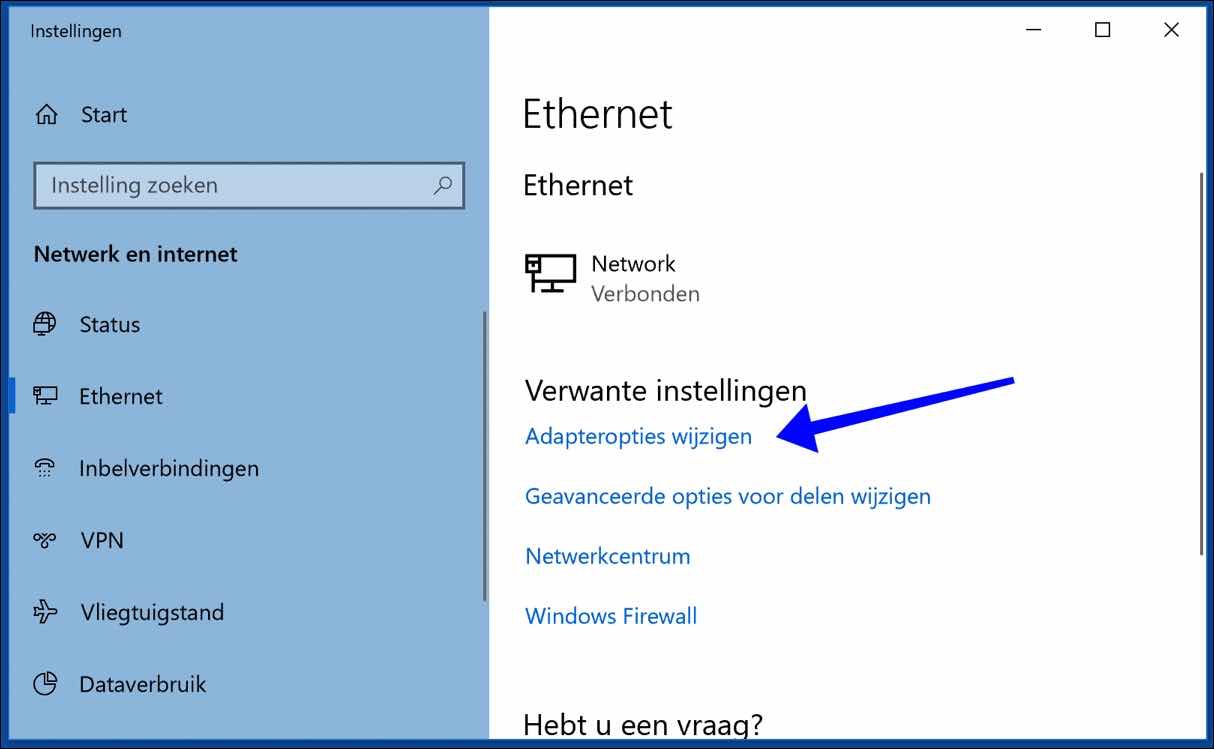 adapteropties wijzigen windows 10 edge