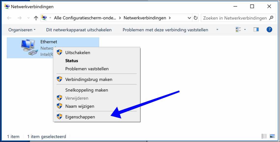 ethernet eigenschappen windows 10