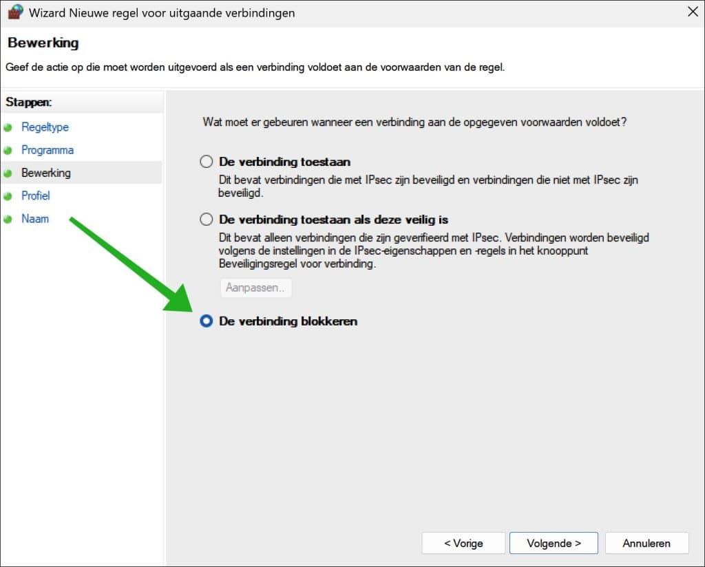 Verbinding blokkeren